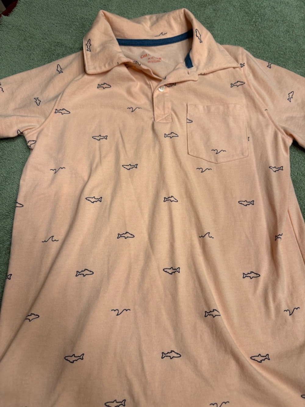 Cat & Jack Peach Polo with Navy Shark Print